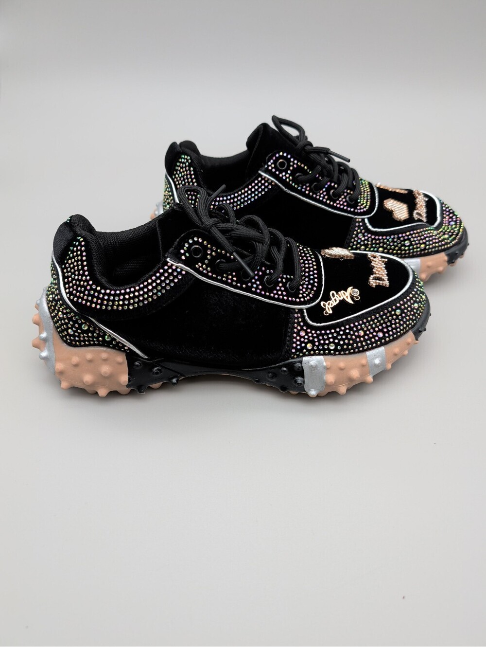 Black Embellished Fashion Sneakers with Chunky Studded Soles EU42 US10.5